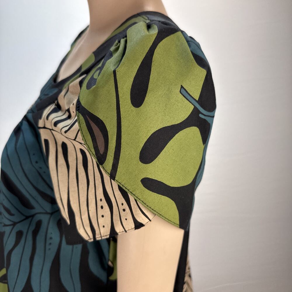 Bishop St Vintage Hawaiian Dress Size L Black Tropical Floral Short Tulip Sleeve - Picture 4 of 9
